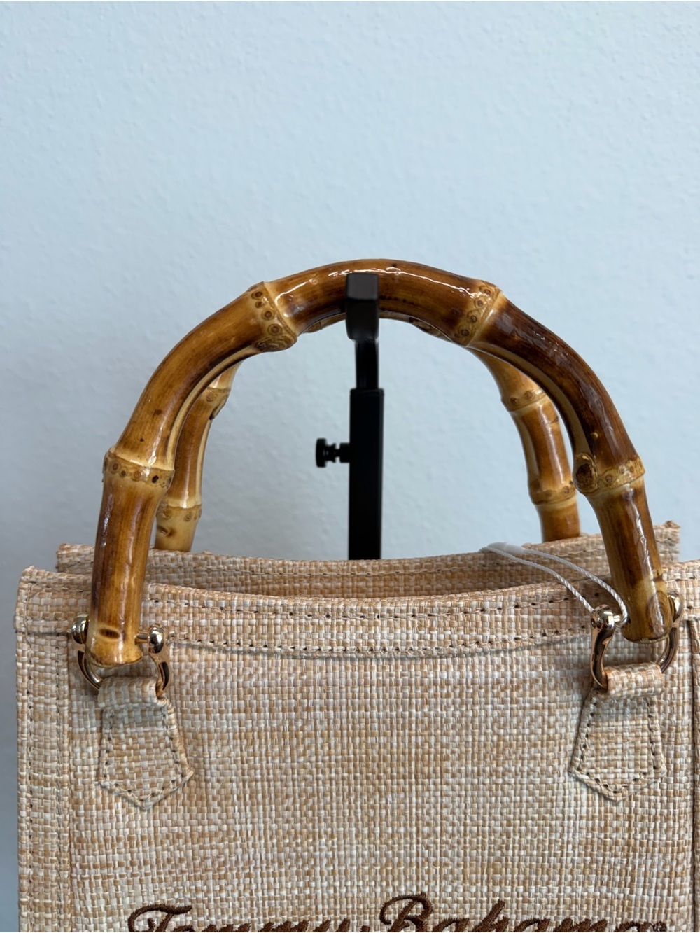 Tommy Bahama | Natural Woven Textured Faux Bamboo Handle Mini Tote w/Crossbody - Picture 7 of 8